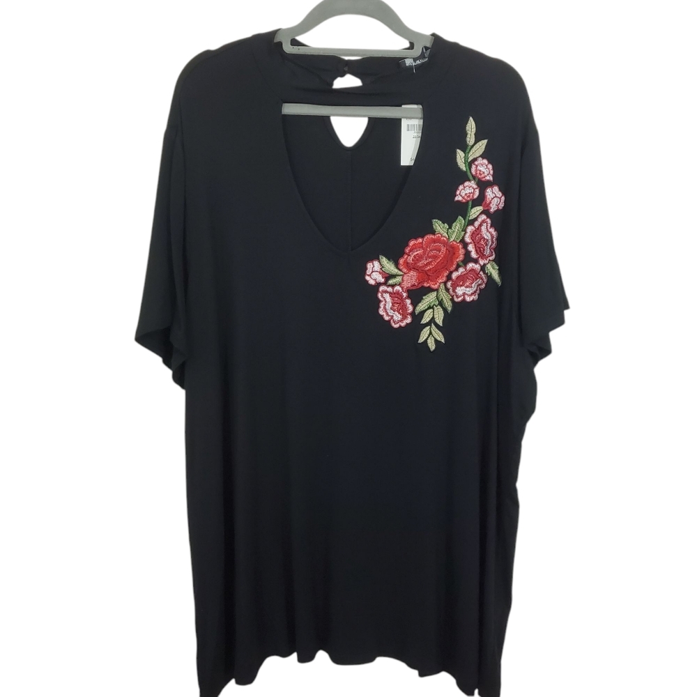 NWT Lane Bryant Choker Tee Black Floral Boho Grunge Whimsigoth Size 22 - 24